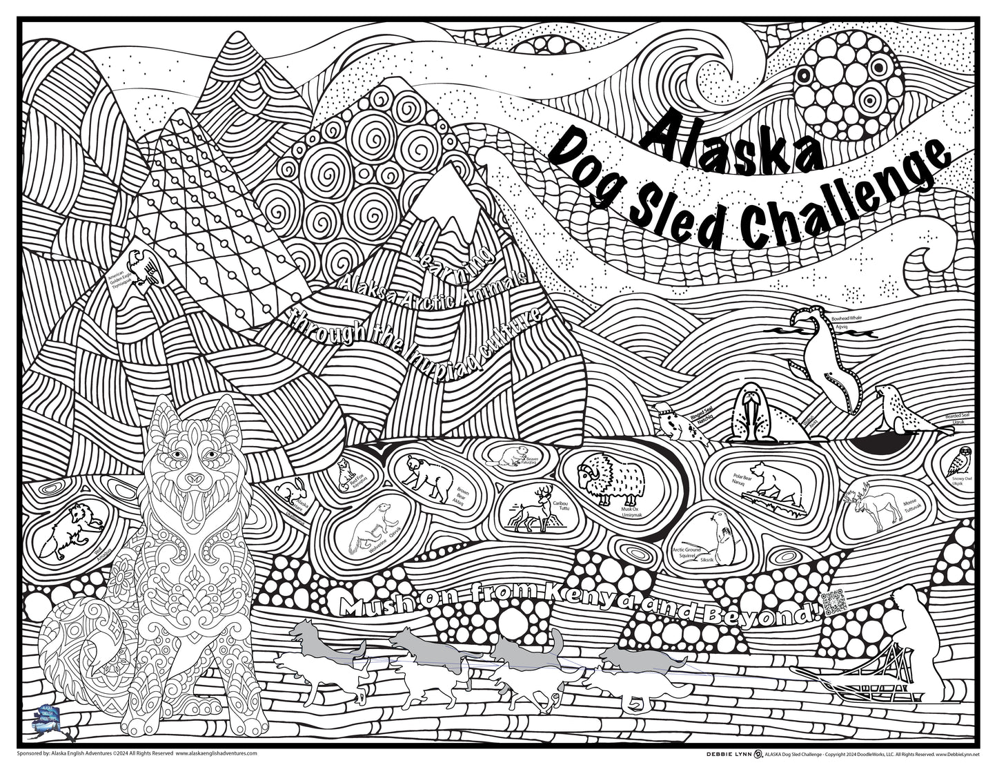 Alaska Dog Sled Challenge FOLDED Jumbo Coloring Poster 46x60"