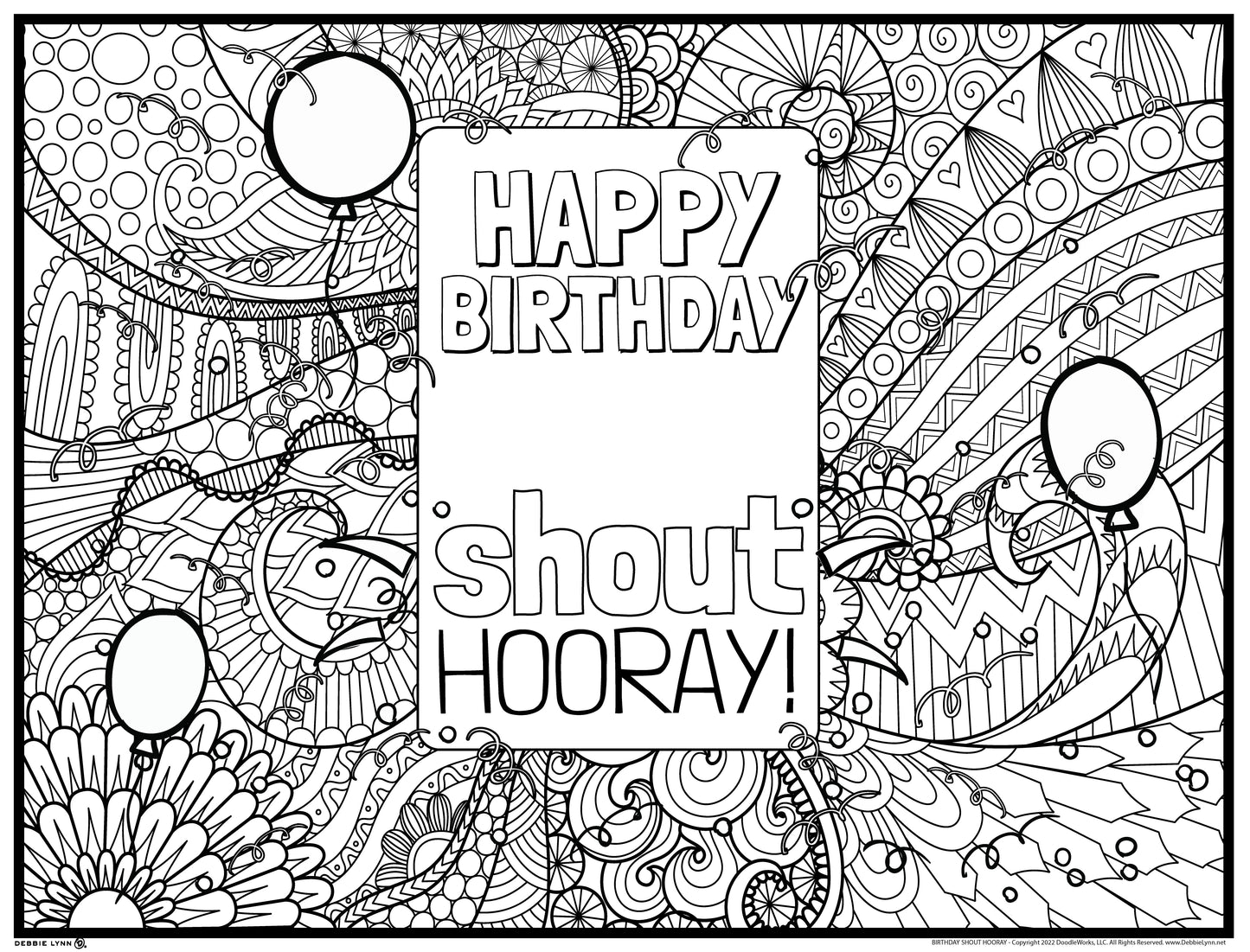 Birthday Shout Hooray Personalized Giant Coloring Poster 46"x60"