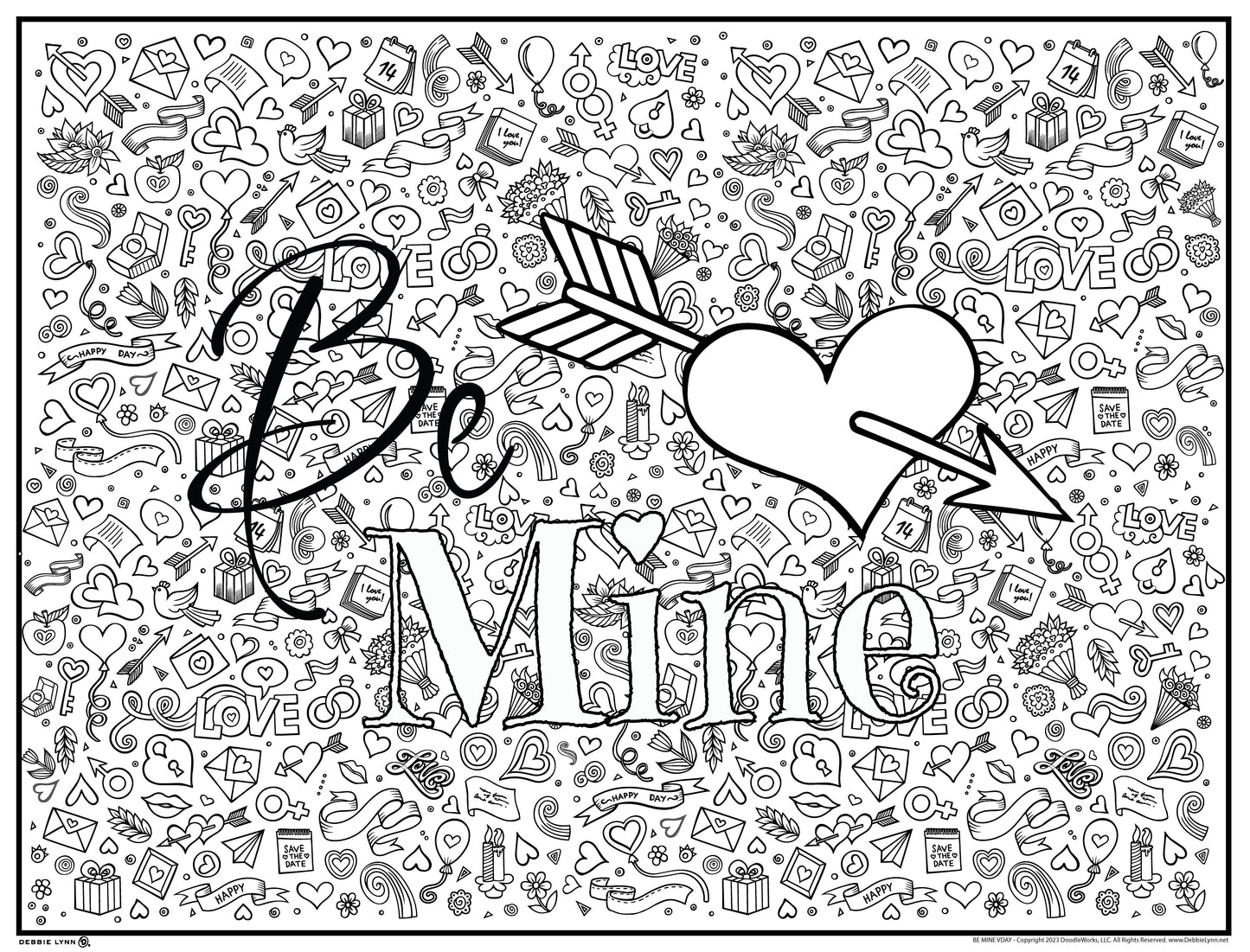 Be Mine Valentines Day Personalized Giant Coloring Poster 46"x60"