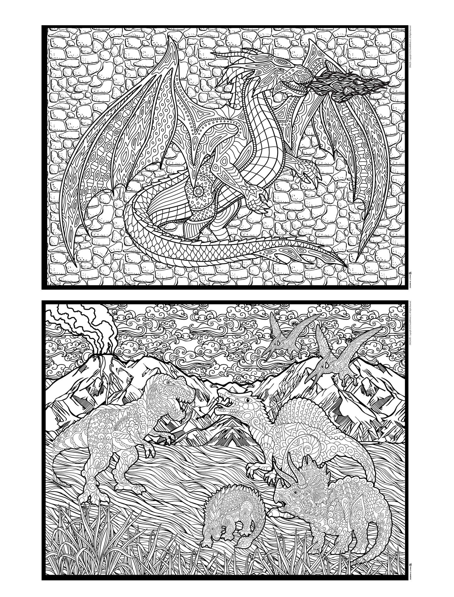 Dragon & Dinosaur 2in1 Combo Giant Coloring Poster