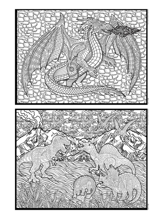 Dragon & Dinosaur 2in1 Combo Giant Coloring Poster