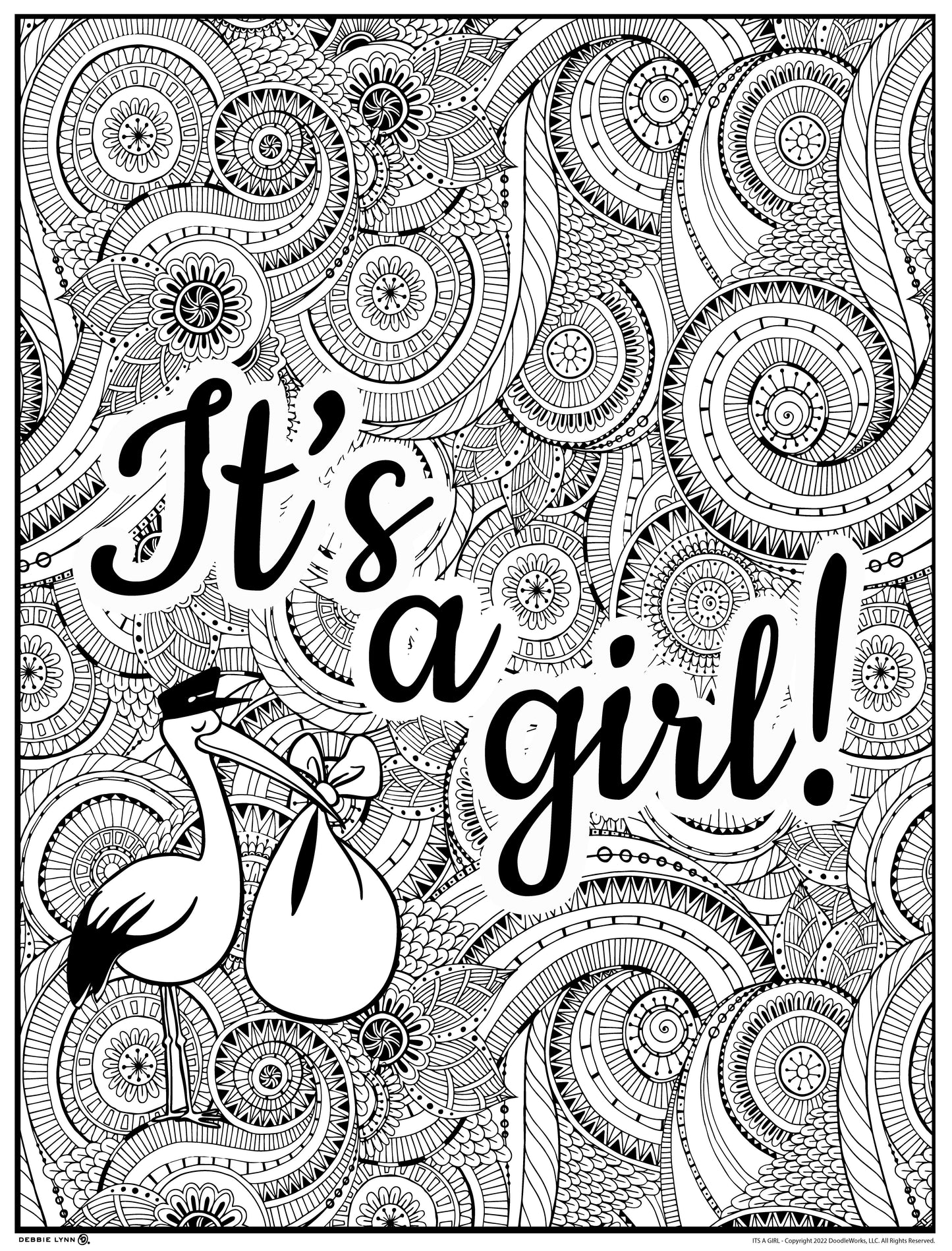 It's a Girl! Baby Announcement Personalized Giant Coloring Poster 46"x60"