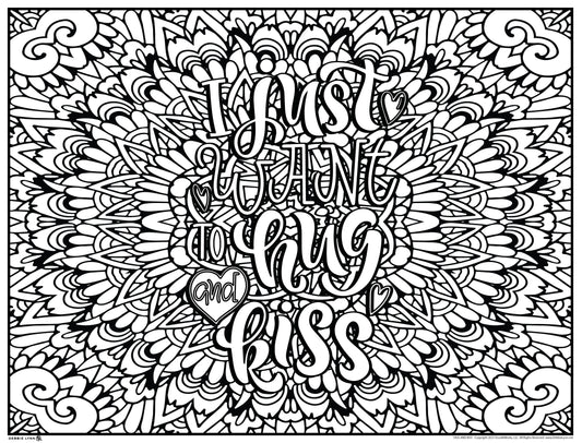 Hugs and Kisses Valentines Day Personalized Giant Coloring Poster 46"x60"
