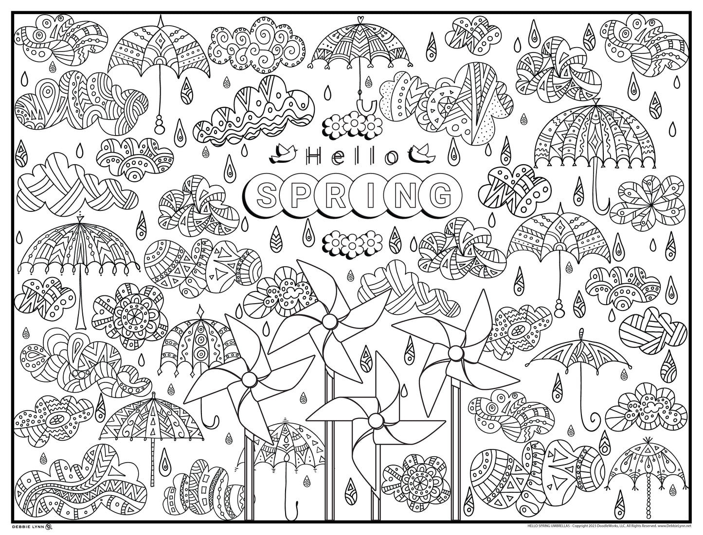 Hello Spring Umbrella Personalized Giant Coloring Poster 46"x60"