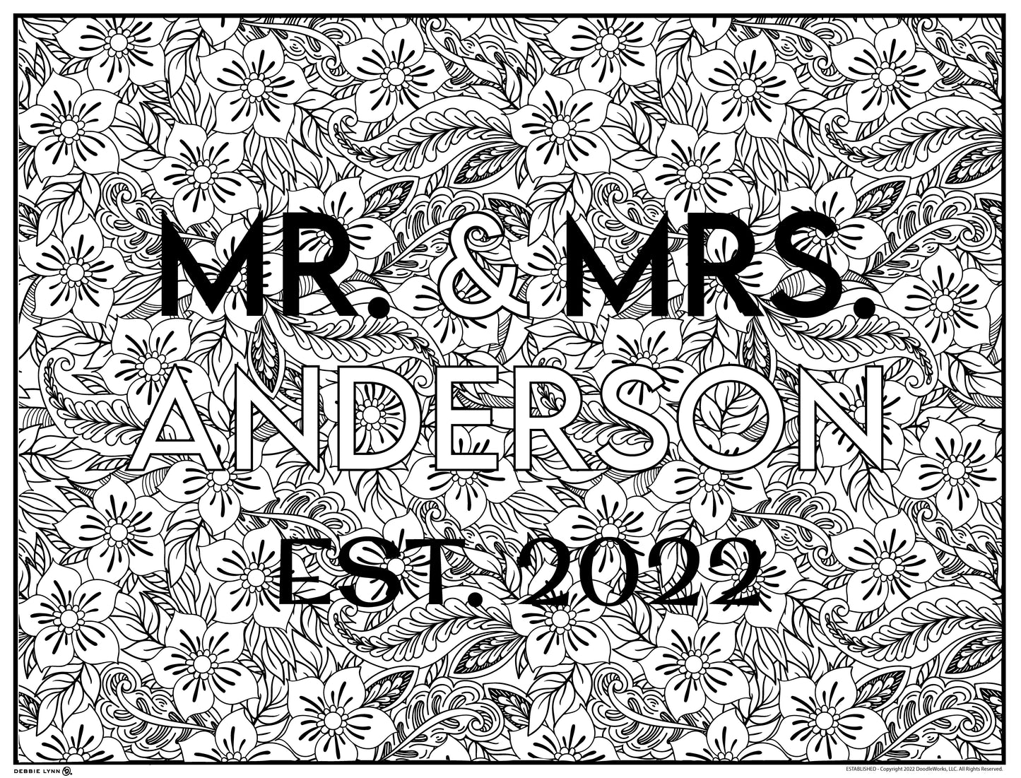 MR & MRS Wedding Floral GIANT COLORING POSTER 46" x 60"