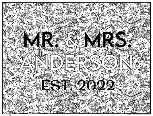 MR & MRS Wedding Floral GIANT COLORING POSTER 46" x 60"