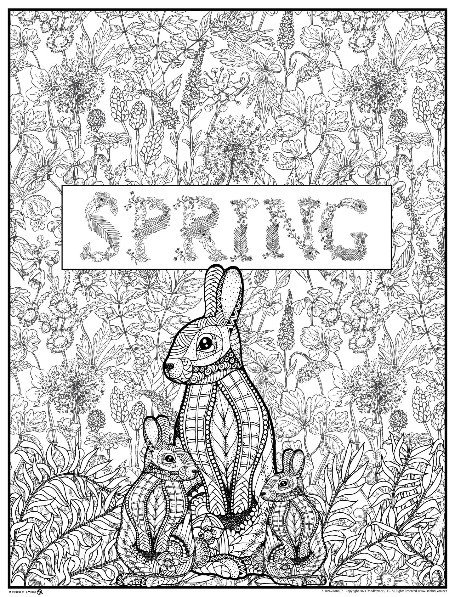 Spring Rabbits Personalized Giant Coloring Poster 46"x60"