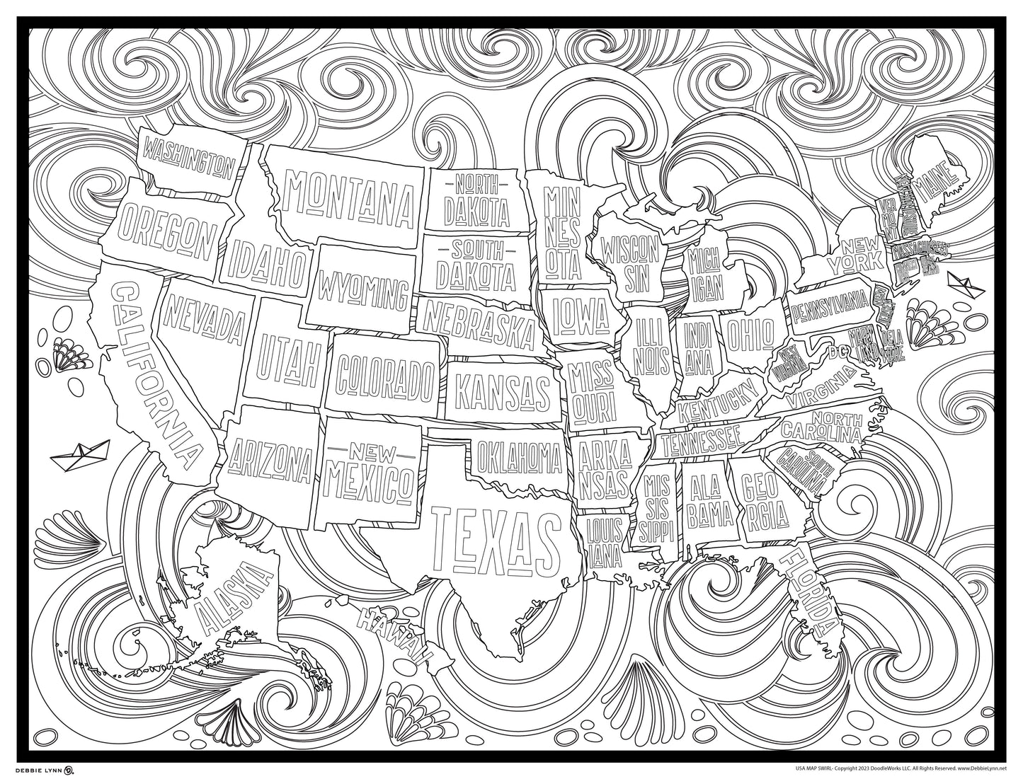 USA Map Swirl Giant Coloring Poster