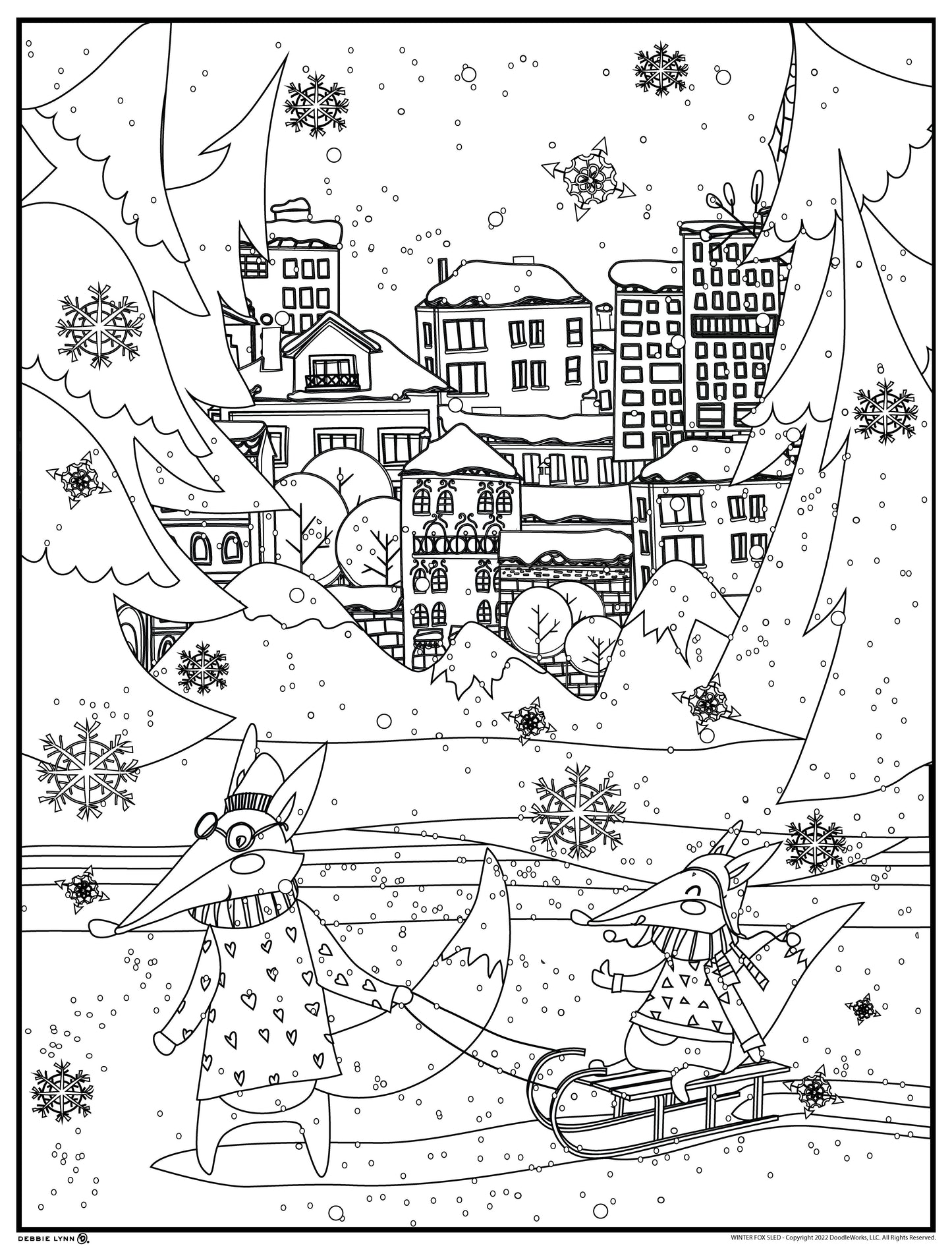 Winter Fox Sled Personalized Giant Coloring Poster 46"x60"