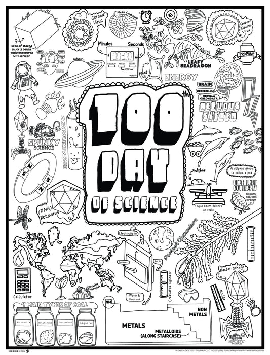 100 Days of Science Spunky Science Personalized Giant Coloring Poster 46"x60"