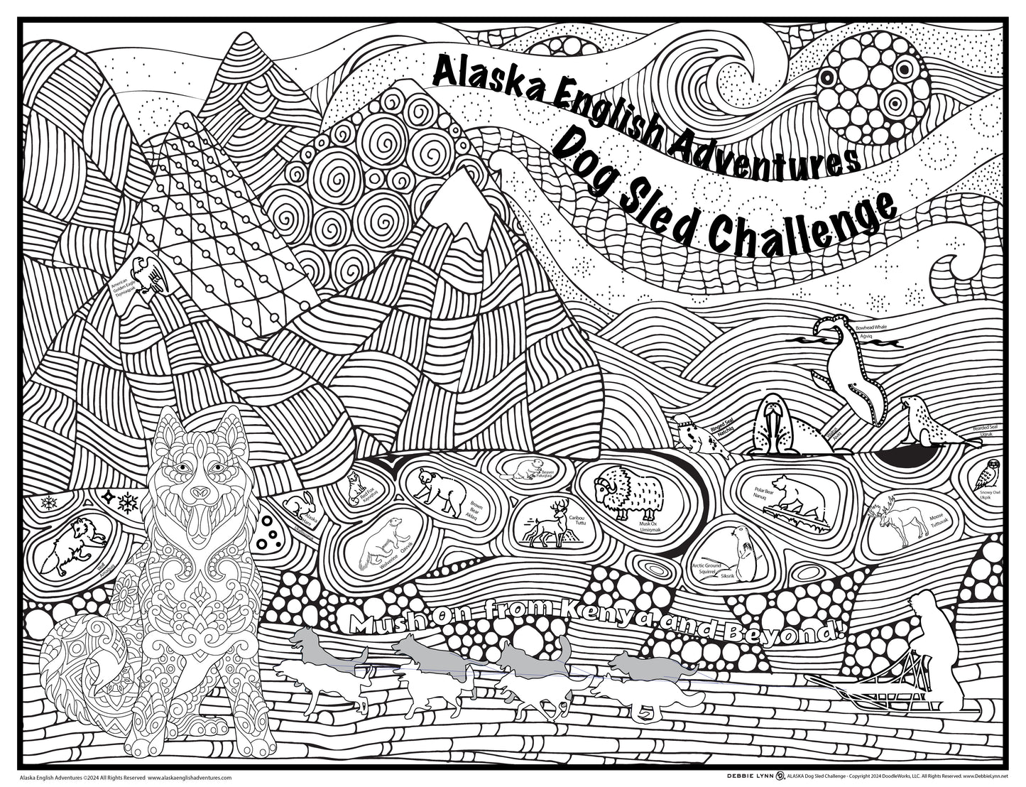 Alaska Dog Sled Challenge FOLDED Jumbo Coloring Poster 46x60"