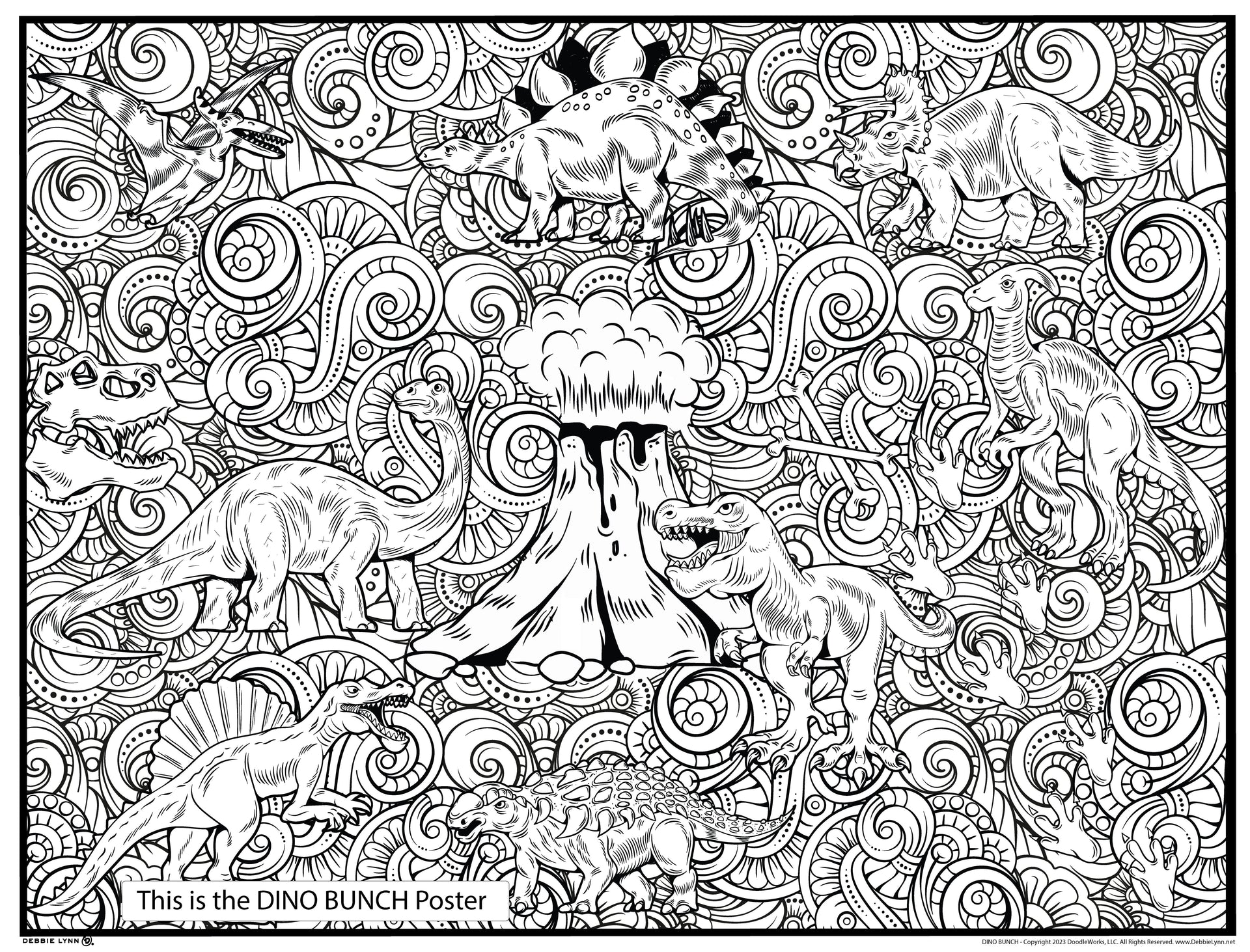 100 DINOSAURS giant coloring poster