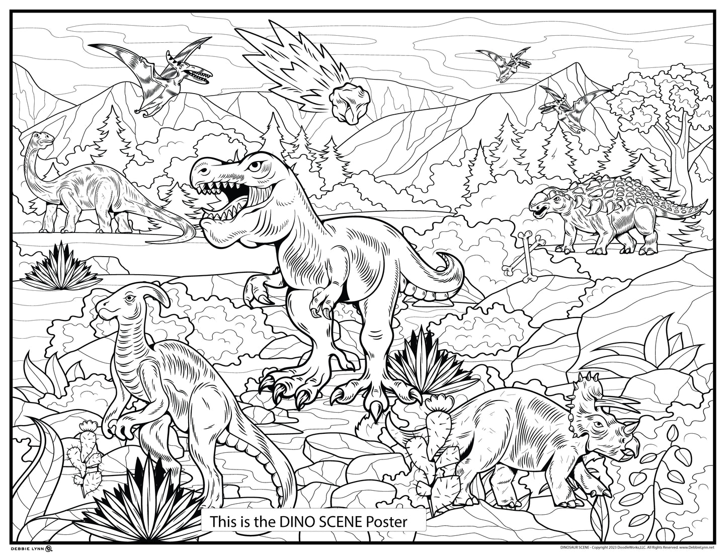 Dinosaur Scene Personalized Giant Coloring Poster 46"x60"