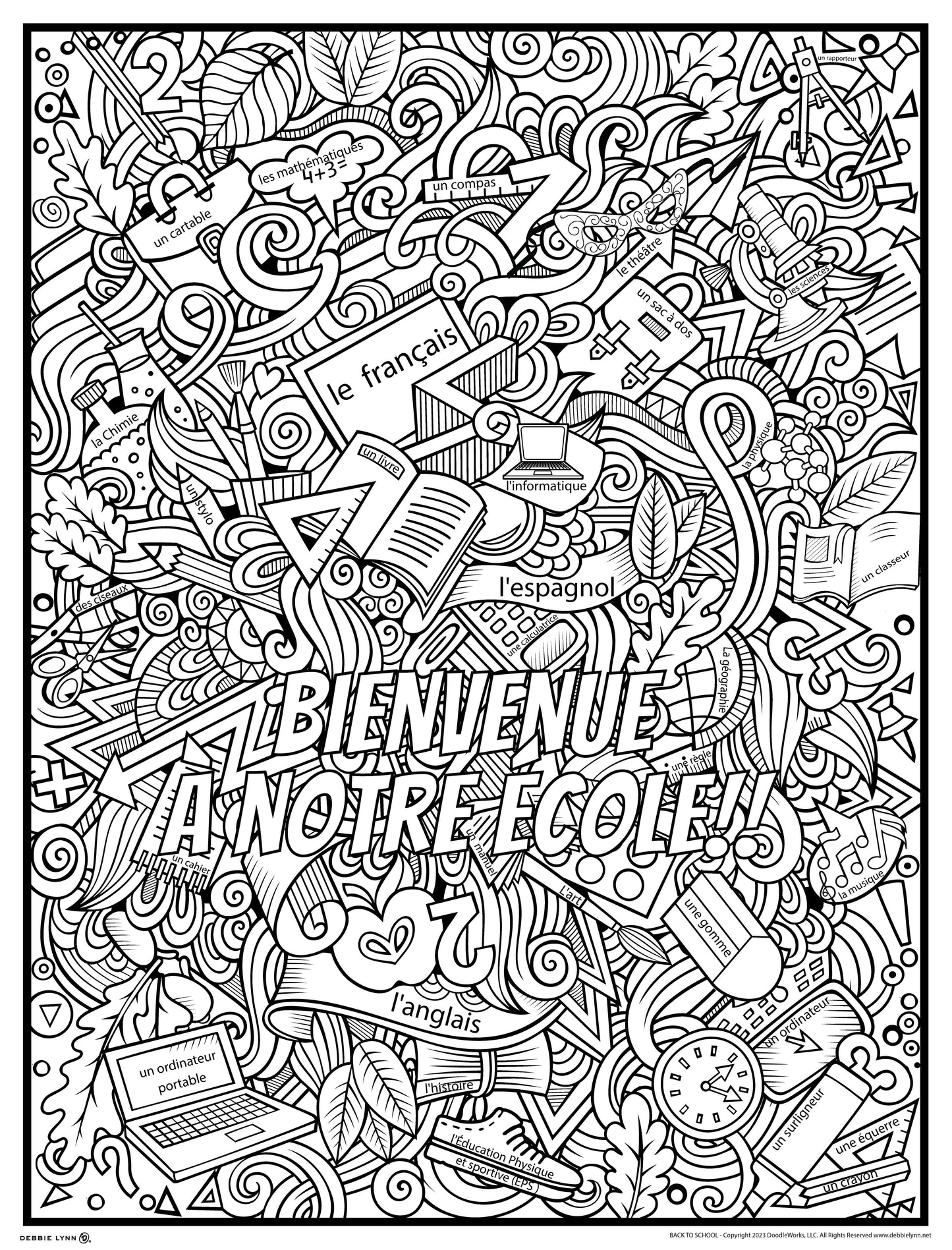 French Welcome Back to School Giant Coloring Poster 46"x60"