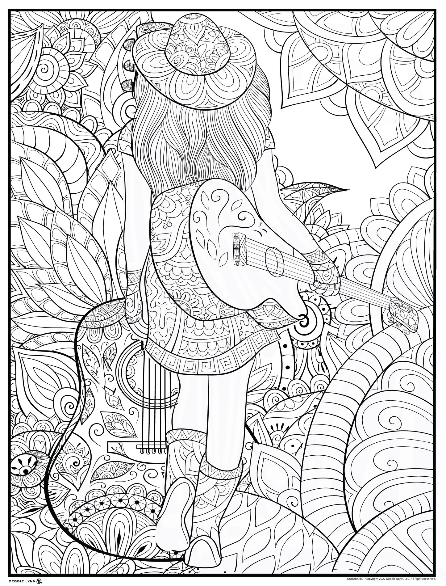 Guitar Girl Personalized Giant Coloring Poster 46"x60"
