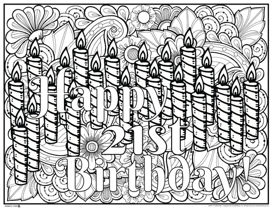 Happy 21 Birthday Personalized Giant Coloring Poster  46"x60"