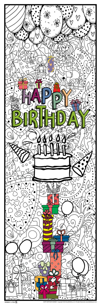 Happy Birthday Coloring Banner Poster 24x72