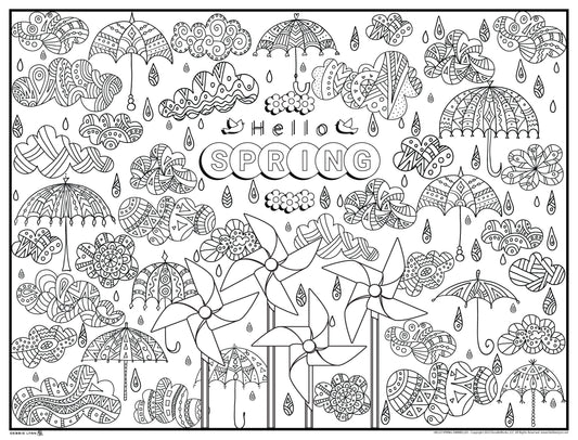 Hello Spring Umbrella Personalized Giant Coloring Poster 46"x60"