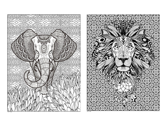 Elephant & Lion 2in1 Combo Giant Coloring Poster