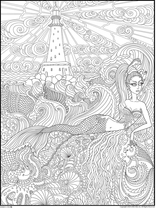 Mermaid Lighthouse Personalized Giant Coloring Poster 46"x60"