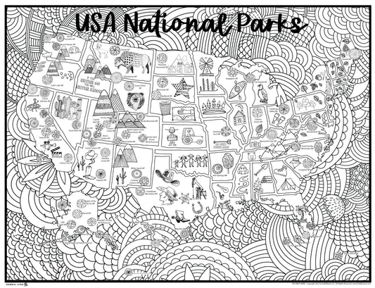 National Park Map Giant Coloring Poster 46"x60"
