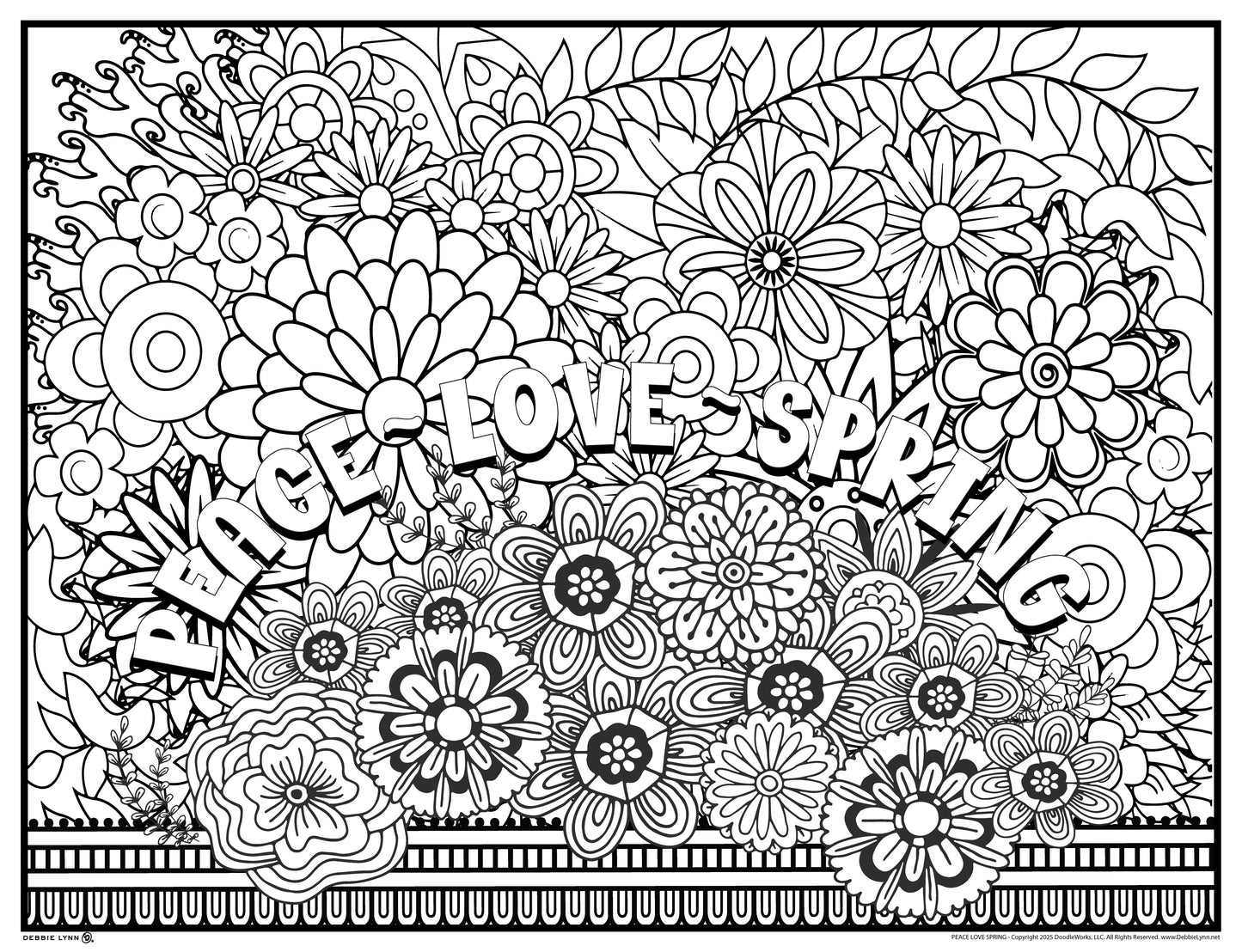 Peace Love Spring Giant Coloring Poster