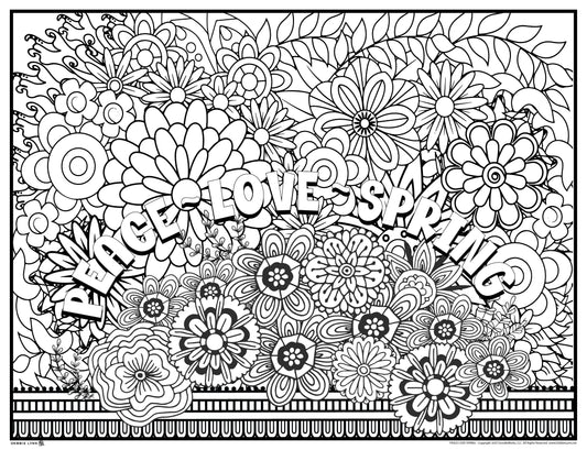 Peace Love Spring Giant Coloring Poster