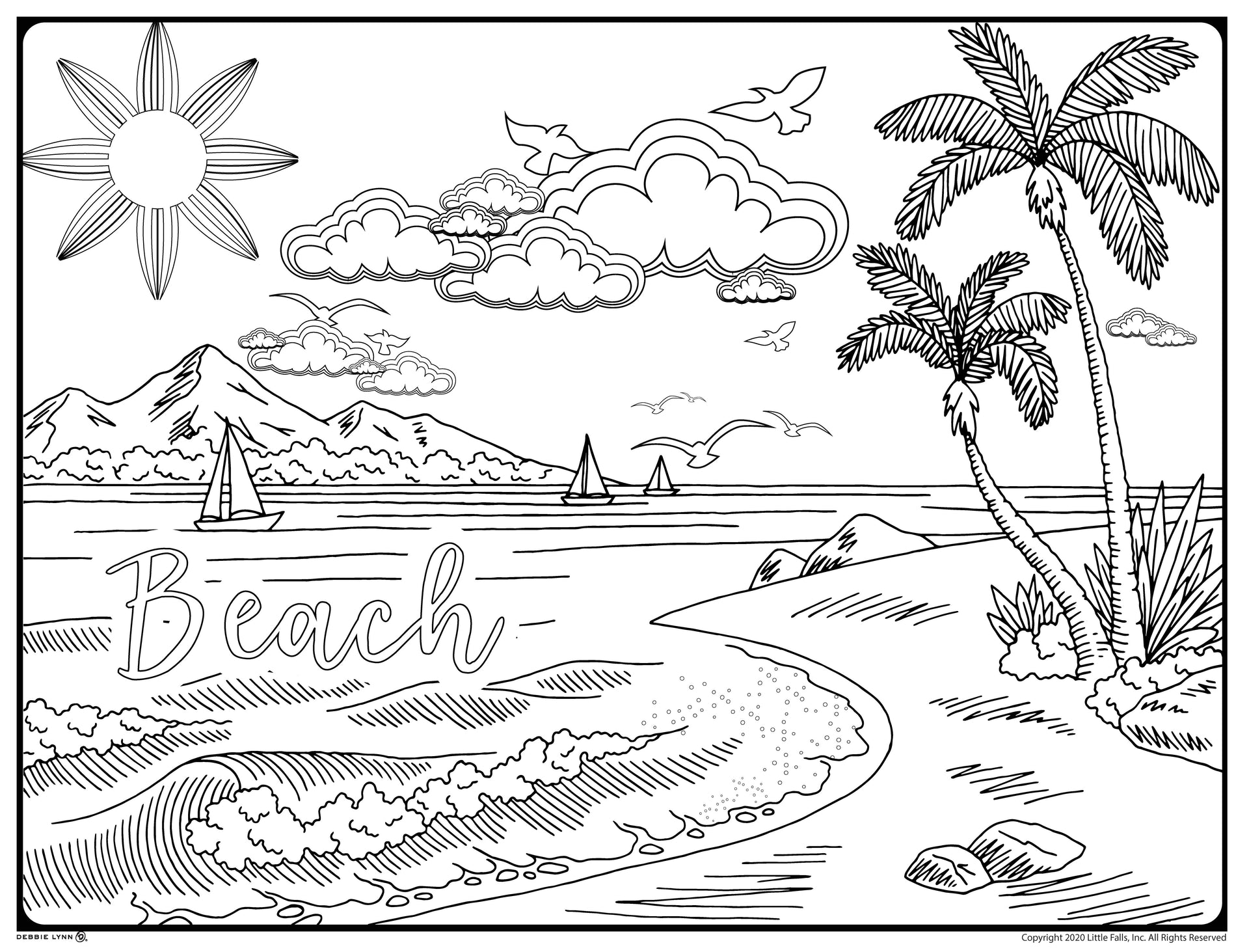 beach scene coloring page