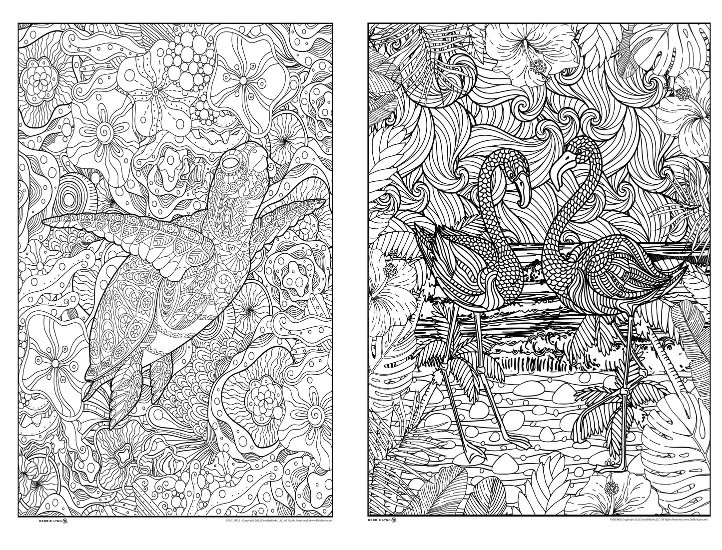 Turtle & Flamingo 2in1 Combo Giant Coloring Poster