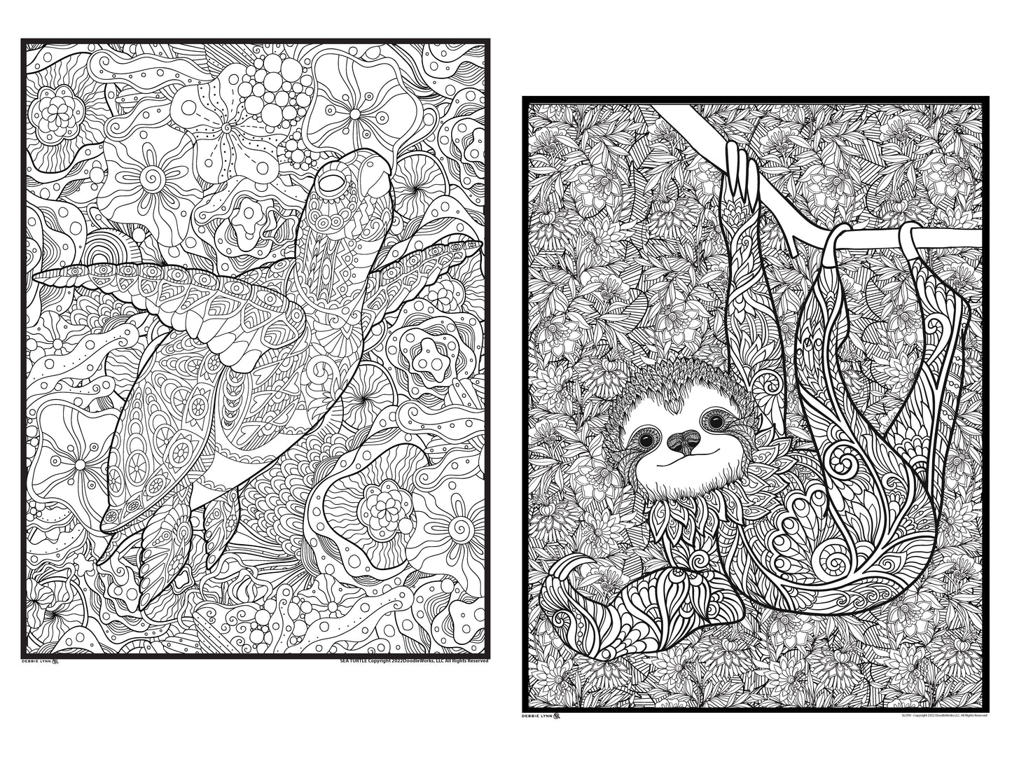 Turtle & Sloth 2in1 Combo Giant Coloring Poster