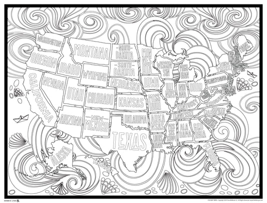 USA Map Swirl Giant Coloring Poster