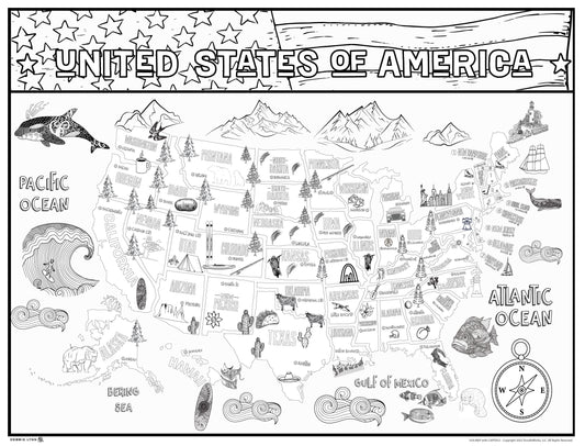 US Map With Capitols Personalized Giant Coloring Poster 46"x60"
