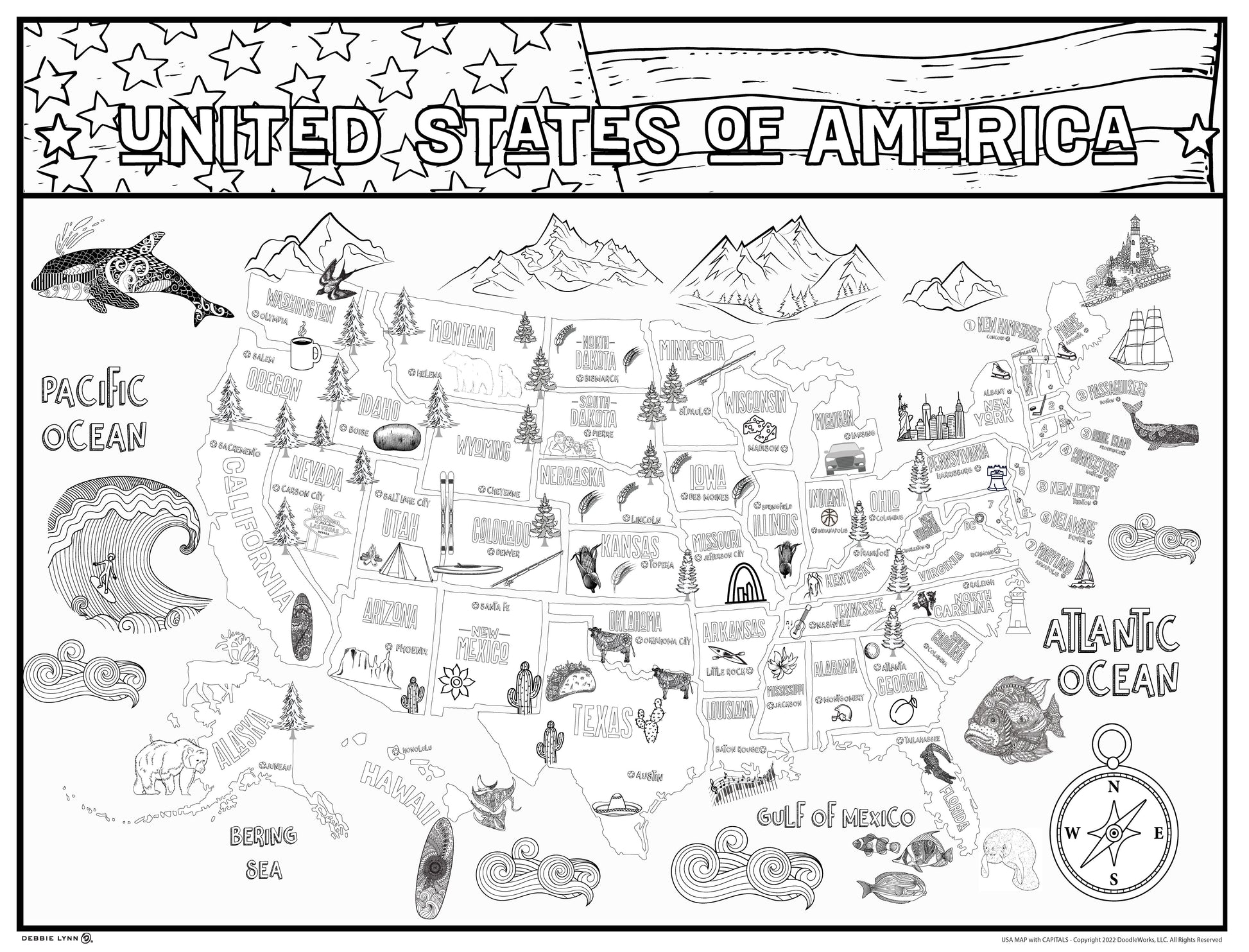 US Map With Capitols Personalized Giant Coloring Poster 46