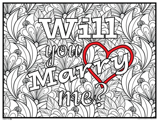 Will You Marry Me? Personalized Giant Coloring Poster 46" x 60" Horizontal