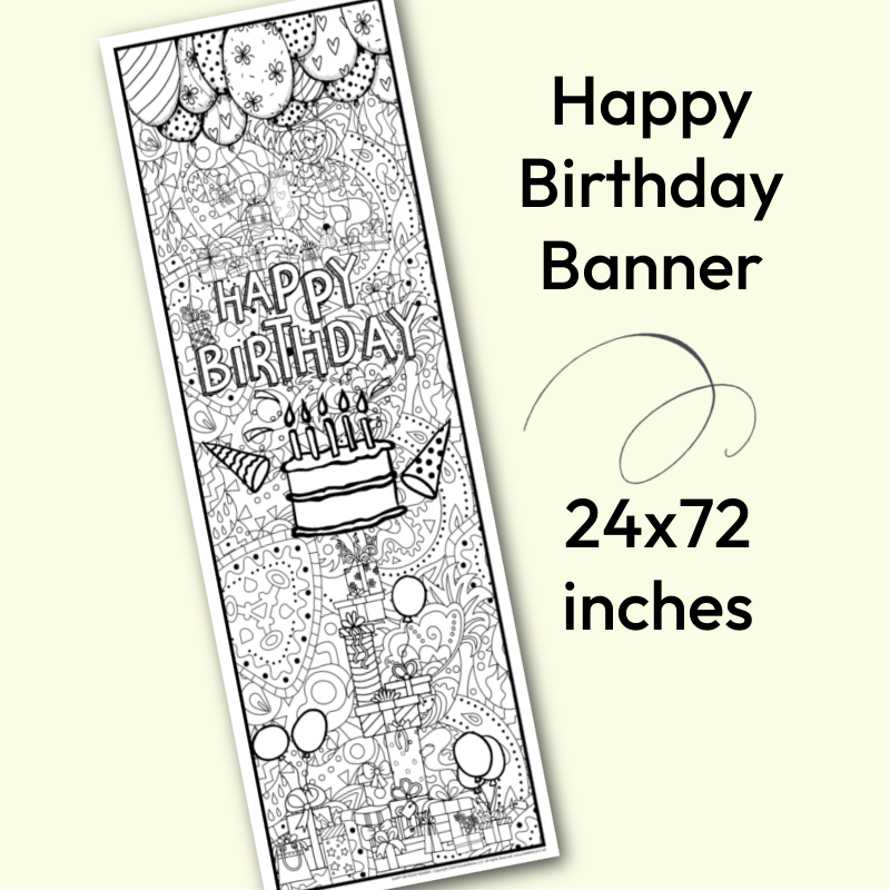 Happy Birthday Coloring Banner Poster 24x72