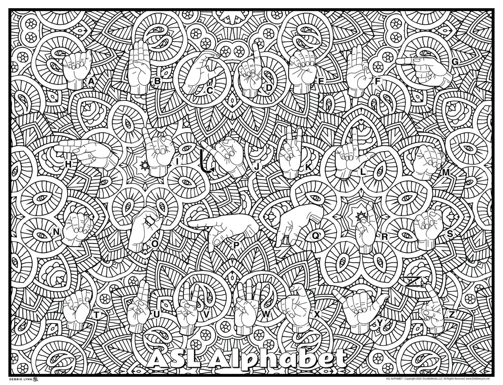 ASL Sign Language Alphabet Giant Coloring Poster 46" x 60" Debbie Lynn