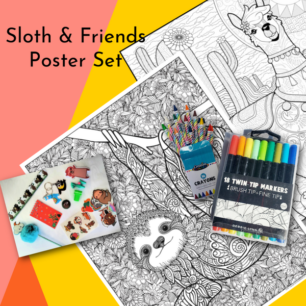 Llama & Sloth 2in1 Combo Giant Coloring Poster